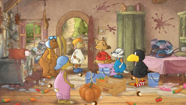 Bild 1 von 4: Socke und seine Freunde sind mit der Hausarbeit völlig überfordert.