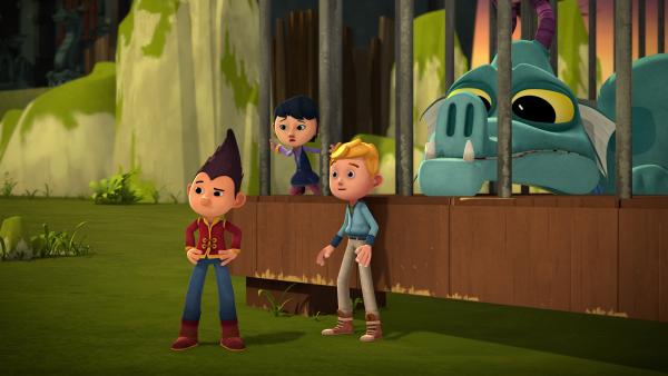 Bild 1 von 6: Tashi, Jack und Lotus haben eine Idee, wie sie den Drachen befreien können.