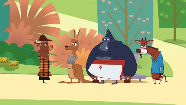 Bild 1 von 6: Sherlock Yack und die drei Verdächtigen: Känguru, Gorilla und Okapi