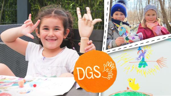 Bild 1 von 2: Kinder basteln und malen und unterhalten sich in Deutscher Gebärdensprache.