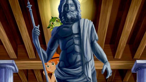 Bild 1 von 18: Im Bild: Lilli und Hektor verstecken sich in Cadmus Zimmer hinter einer Zeusstatue.