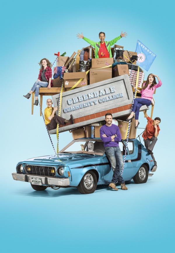 Bild 1 von 33: (6. Staffel) - Community: Annie (Alison Brie, 2.v.r.), Abed (Danny Pudi, 3.v.l.), Britta (Gillian Jacobs, l.), Dean Pelton (Jim Rash, 2.v.l.), Jeff (Joel McHale, 3.v.r.) und Chang (Ken Jeong, r.) ...