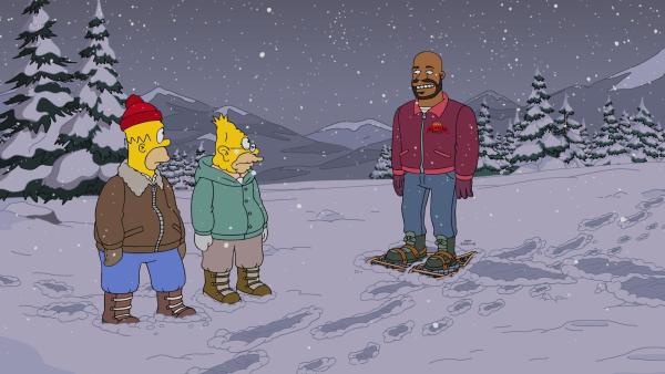 Bild 1 von 13: Auf ihrer Suche nach Bart treffen Homer (l.) und Grandpa (M.) auf den Basketballer Shaquille O'Neil (r.). Kann er ihnen helfen, den verschollenen Sohn wiederzufinden?
