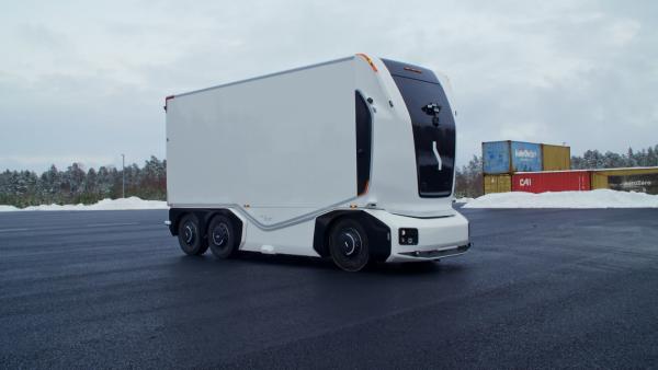 Bild 1 von 3: So wie der Gen 2 des schwedischen Unternehmens Einride könnten die fahrerlosen Lkw der Zukunft aussehen.