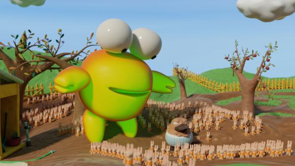 Bild 1 von 2: Nö-Nö wundert sich über Riesen-Karli und Bio-Klone.