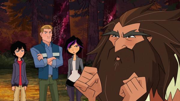 Bild 1 von 6: Hiro und Go Go begleiten Krei in einen Wald, wo sie auf den Einsiedler Ned Ludd und auf ein Monster namens Hibagon stoßen.