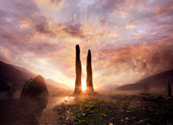 Bild 1 von 7: Vor rund 420 Millionen Jahren dominieren riesige säulenförmige Pilze die Landschaft: Prototaxites. Pflanzen werden zu diesem Zeitpunkt nur wenige Zentimeter groß.