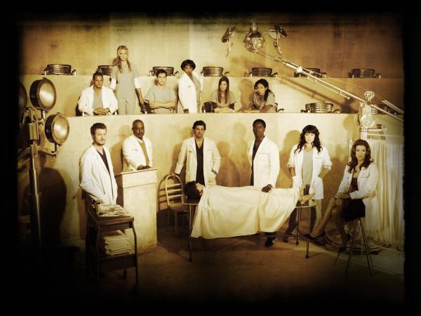 Bild 1 von 42: (3. Staffel) - Grey's Anatomy: (hinten v.l.n.r.) Dr. Alex Karev (Justin Chambers), Dr. Isobel 'Izzie' Stevens (Katherine Heigl), Dr. George O'Malley (T.R. Knight), Dr. Miranda Bailey (Chandra Wilson), Dr. Meredith Grey (Ellen Pompeo), Dr. Cristina Yang (Sandra Oh), (vorne v.l.n.r.) Dr. Mark Sloan (Eric Dane), Dr. Richard Webber (James Pickens, Jr.), Dr. Derek Shepherd (Patrick Dempsey), Dr. Preston Burke (Isaiah Washington), Dr. Callie Torres (Sara Ramirez) und Dr. Addison Shepard (Kate Walsh) ...