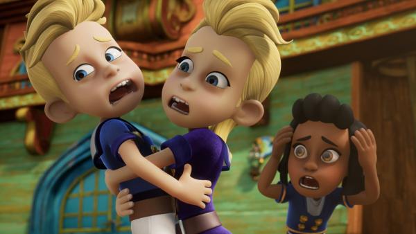 Bild 1 von 3: Auf der Pirate Academy häufen sich plötzlich Unfälle. Ist es Zufall oder sind das Vorboten eines Unglücks das die Schule heimsucht.© ZDF/2024 Method Animation  Mediawan kids & family - Honorarfreie Verwendung gemäß AGB im engen inhaltlichen redaktionellen Zusammenhang mit genannter Sendung bei Nennung \