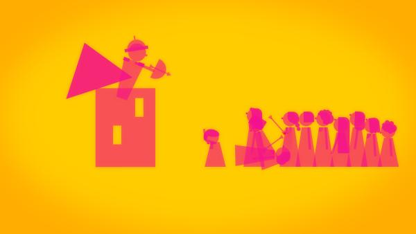 Bild 1 von 6: Animation - Ursula und ihre Begleiterinnen vor dem durch die Hunnen besetzten Köln.