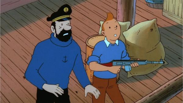 Bild 1 von 1: Tim (r.), Struppi und Kapitän Haddock (l.) suchen nach \