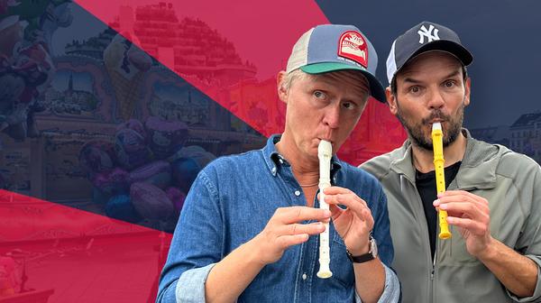 Bild 1 von 1: Jaaa, okay, der Sound ist nicht gut und auf dem Bild ist kaum was zu erkennen - aber im Gegensatz zu aufdringlichen Fans, haben wir Steffen Henssler vor Drehstart um Erlaubnis gefragt! Wahrscheinlich bereut er es trotzdem, sich von seinen Hitler-Dokus losgerissen zu haben. Denn Pierre M. Krause packt Steffen Henssler auf der Kirmes nicht in Zuckerwatte und bringt ihm auch beim Dosenschießen die Flötentöne bei!