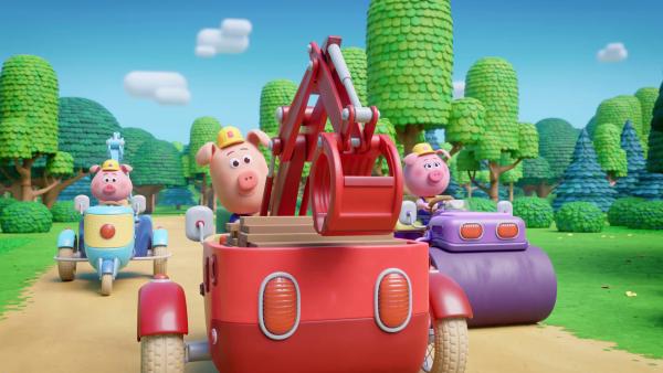 Bild 1 von 3: Die Werkel-Ferkel haben die Verfolgung des Eier-Flummis aufgenommen.