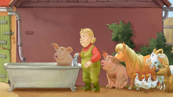 Bild 1 von 3: Badetag! Eine fehlt: Lieselotte!