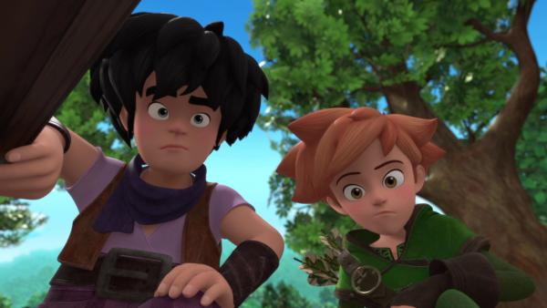 Bild 1 von 3: Robin Hood (rechts) und Little John (links) finden Prinz John, der vom Wagen gefallen ist.