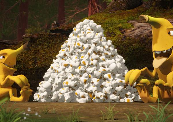 Bild 1 von 2: Da läuft den fiesen Bananaraptoren das Wasser im Munde zusammen.© ZDF/Cheeky Little Media - Honorarfreie Verwendung gemäß AGB im redaktionellen Zusammenhang mit genannter Sendung bei Nennung \