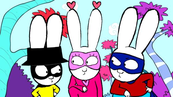 Bild 1 von 3: Superhase (r.), Super-Lou (M.) und Captain Hase (l.) überlegen, wie sie ihrem Widersacher Einhalt gebieten können.