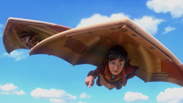 Bild 1 von 3: Leo im Gleiter, Lisa dahinter. Sie müssen den entführten Architekten des Medici-Palastes finden, bevor dieser die Geheimgänge an den geheimnisvollen Verschwörer verrät.