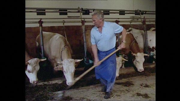 Bild 1 von 6: Landwirt Karl Amslinger aus Gunzenhausen hat mit 54 Jahren seinem Sohn Kurt den Hof übergeben und lebt seitdem im Austrag. Über Rechte und Pflichten, Zusammenleben und Konflikte berichten er und sein Sohn 1991 in dem Film aus der Reihe \