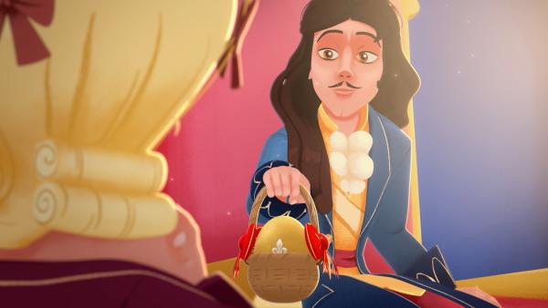 Bild 1 von 3: Der König schenkt das bemalte Schwanenei seinem Diener Chevalier zu Ostern.