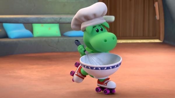 Bild 1 von 7: Schneller als die Feuerwehr backt Grisu eine Torte für David.