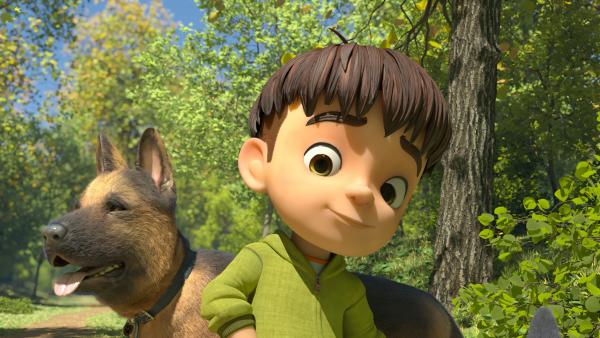 Bild 1 von 3: Kleiner Fuß ist stolz, denn er darf ganz alleine Luises Hund Oscar ausführen.© ZDF/La Station Animation - Honorarfreie Verwendung gemäß AGB im redaktionellen Zusammenhang mit genannter Sendung bei Nennung \