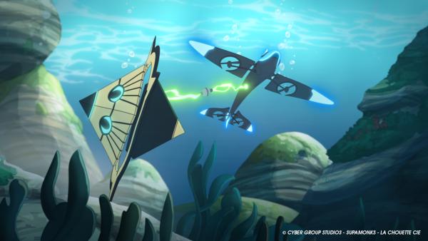 Bild 1 von 3: Die Drohnen der Teams, die zusammen fliegen müssen: Fata Morgana, die Drohne der Mirages (l.) und Drohne Maroro der Tikis (r.)