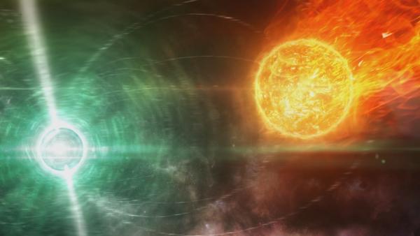 Bild 1 von 3: Doppelsternsysteme können immense Kräfte entwickeln und ganze Welten mit Hypergeschwindigkeit ins All schleudern.