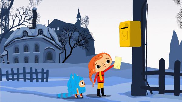 Bild 1 von 6: Möhrchen und Herr Nixmitschlaf versenden einen Brief an den Weihnachtsmann.