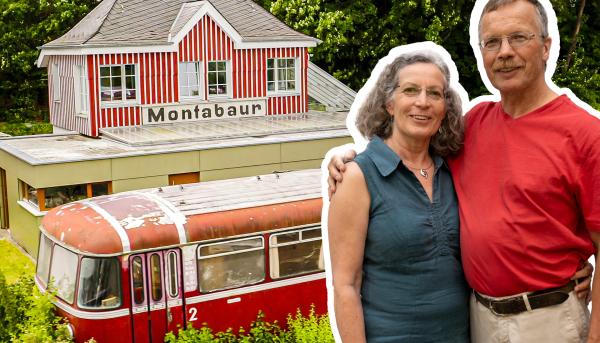 Bild 1 von 4: Dieses Haus würde gar nicht mehr stehen, hätten es Peter und Regina nicht gerettet. Sie haben sich ihren Alterswohnsitz im alten Stellwerkhäuschen in Montabaur gebaut.