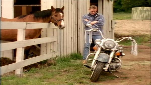 Bild 1 von 2: Greg Hanson (Christopher Titus) traut seinen Augen nicht, als er in seiner Scheune eine echte Harley Davidson entdeckt.