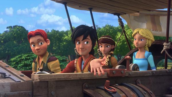 Bild 1 von 1: Leo, Lollo, Lisa und Bianca sind mit der Raupe auf dem Weg nach Venedig.