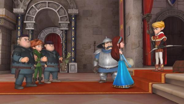 Bild 1 von 5: Dem Sheriff mit seinen Söhnen ist es gelungen, Robin Hood zu fangen. Bevor Prinz John ihn in den Kerker sperren kann, startet Marian ein Ablenkungsmanöver, um ihrem Freund zu helfen.