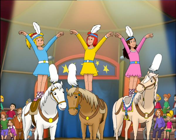 Bild 1 von 7: Drei Zirkusprinzessinnen hoch zu Ross bei ihrem umjubelten Auftritt: Bibi (l.), Tina (M.) und Eva (r.).