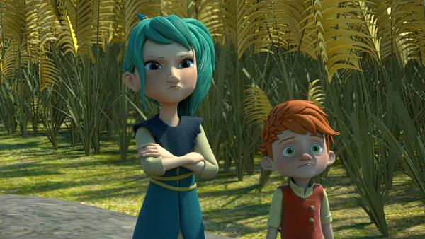 Bild 1 von 3: Glyn (links) und Yuki (rechts) haben kein Vertrauen in die vorlaute Prinzessin aus der Menschenstadt.