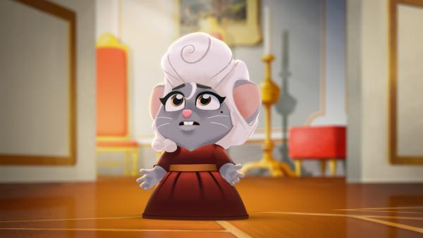 Bild 1 von 3: Die Maus Gazette ist bedrückt. Ihr Zuhause - die Perücke der Königin ist verschwunden.