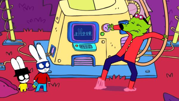 Bild 1 von 3: Captain Hase (l.) und Superhase (M.) haben Professor Wolf (r.) mit Super-Klebstoff außer Gefecht gesetzt.