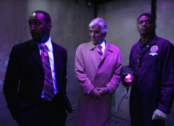Bild 1 von 7: (l-r) Jesse L. Martin as Detective Ed Green, Dennis Farina as Joe Fontana,  Avery Glymph as CSU Tech Joel Lowden -- NBC Universal