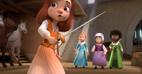 Bild 1 von 3: Charlotte (links) will es nacheinander mit drei Gegnerinnen aufnehmen. Sie ahnt nicht, dass die drei Mädchen Olivia (2. von links), Isa (2. von rechts) und Inès (rechts) die drei Musketiere sind.