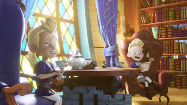 Bild 1 von 2: Die Manta-Zwillinge Alina und Gustav amüsieren sich königlich, als sie Finns Geheimnisse in dessen Briefpost lesen.© ZDF/2024 Method Animation  Mediawan kids & family - Honorarfreie Verwendung gemäß AGB im engen inhaltlichen redaktionellen Zusammenhang mit genannter Sendung bei Nennung \
