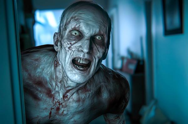 Bild 1 von 3: In Berlin lädt die Filmemacherin Shamila Lengsfeld einen Zombie-Darsteller zum Testdreh und bearbeitet das Material mit KI.