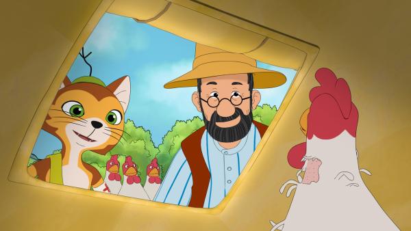 Bild 1 von 4: Pettersson und Findus haben für Fia ein kleines Zelt aufgestellt: Sie darf nicht zu den anderen Hühnern, weil ihr Floh dann auch die beißen könnte.