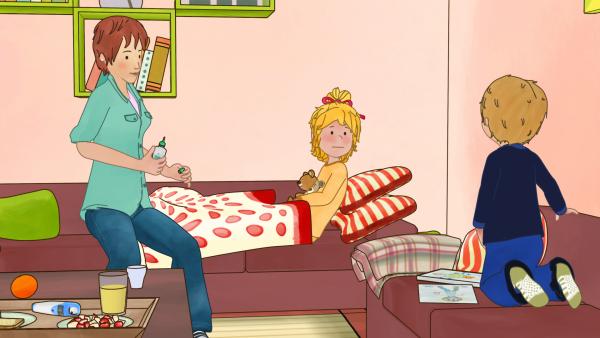 Bild 1 von 5: Conni hat ein gemütliches Krankenlager im Wohnzimmer.