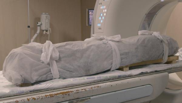 Bild 1 von 6: Alte Mumie trifft auf moderne Medizintechnik. In Assuan soll ein CT-Gerät einer 3800 Jahre alten Mumie ihre Geheimnisse entlocken.