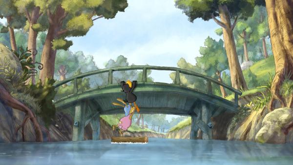 Bild 1 von 5: Die Brücke ist die Rettung für Socke und seinen Freund Löffel.