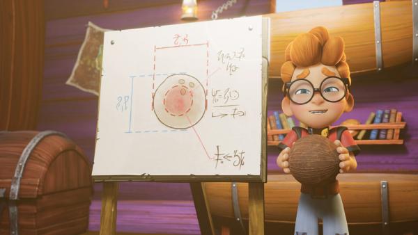 Bild 1 von 3: Alexander führt mathematische Berechnungen durch, um die verdammte Kokosnuss zu knacken.