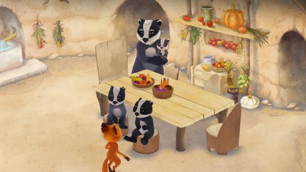 Bild 1 von 3: Alle Dachse sparen im Winter Energie und sind müde, Rosie versteht das nicht.