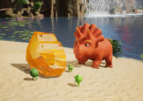 Bild 1 von 5: Ginger und ihre Freunde haben einen Bernstein mit leckerem Inhalt gefunden.