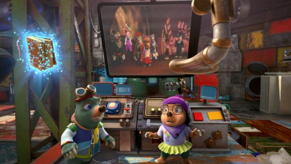 Bild 1 von 3: Moley und Dotty sind geschockt, denn der neue Hausüberwachungscomputer von Onkel Mischmasch hat sie im Labor eingeschlossen.© ZDF/Two Daughters Entertainment Ltd 2022 - Honorarfreie Verwendung gemäß AGB im engen inhaltlichen redaktionellen Zusammenhang mit genannter Sendung bei Nennung \