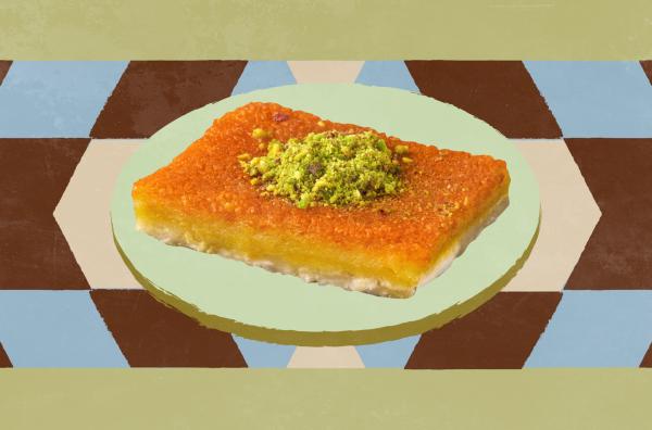 Bild 1 von 2: Die reichhaltige und cremige Süßspeise Kunafa ist in Jordanien ein absolutes Muss.